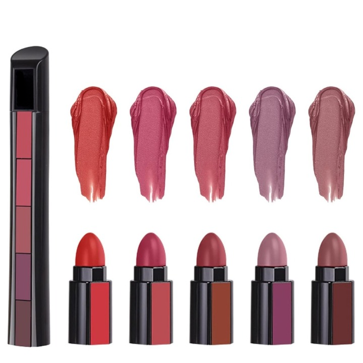 5 In 1 Lipstick - 5 Steps Matte Lipsticks - Cosmetic Product Designed For Lip Care And Daily Makeup Routine (Random Color)