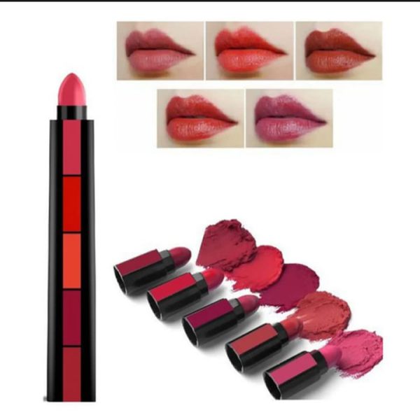 5 In 1 Lipstick - 5 Steps Matte Lipsticks - Cosmetic Product Designed For Lip Care And Daily Makeup Routine (Random Color)